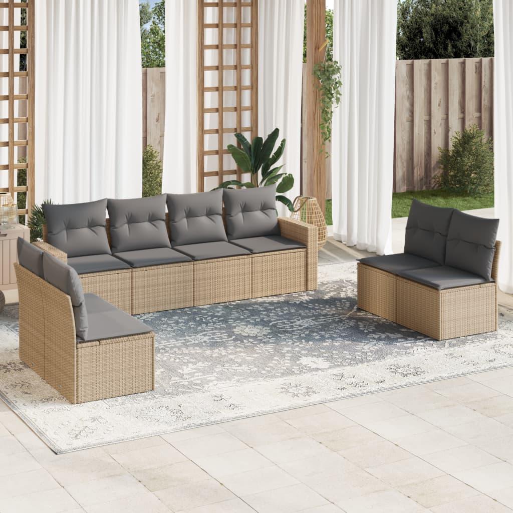 Sofasæt Til Haven 9 Dele Med Hynder Polyrattan - beige og grå / Med bord