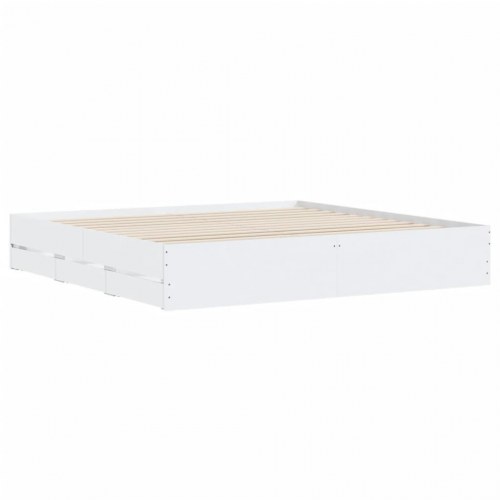 Sengeramme med skuffer 160×200 cm - hvid, konstrueret træ