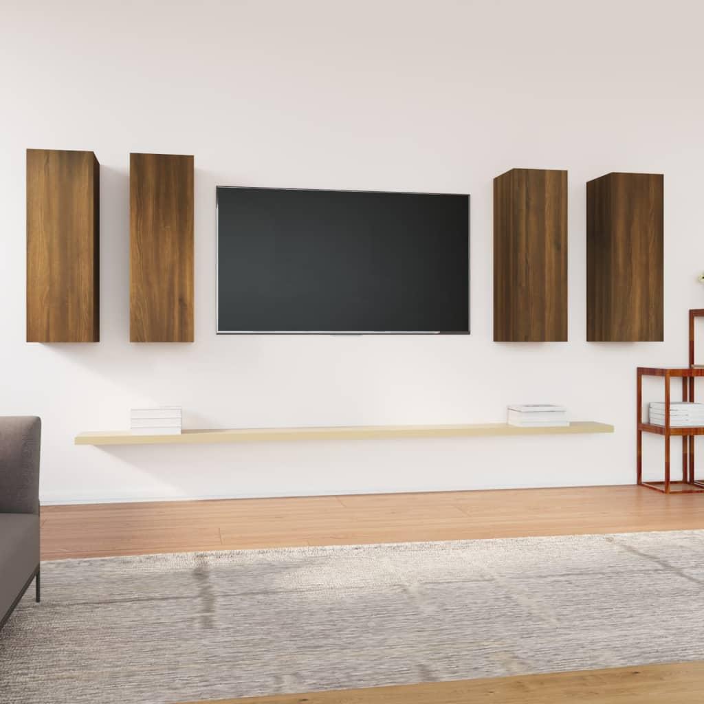 Tv Skabe 4 Stk. 30 5x30x90 Cm Konstrueret Træ Brun Egetræsfarve