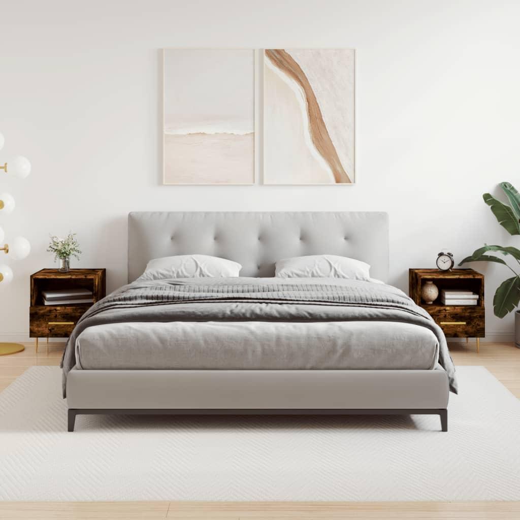Sengeborde 2 stk. 40x35x47,5 cm konstrueret træ røget egetræ