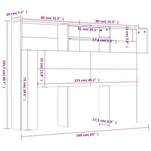 Sengegavl med opbevaring 160x19x103,5 cm sonoma-eg