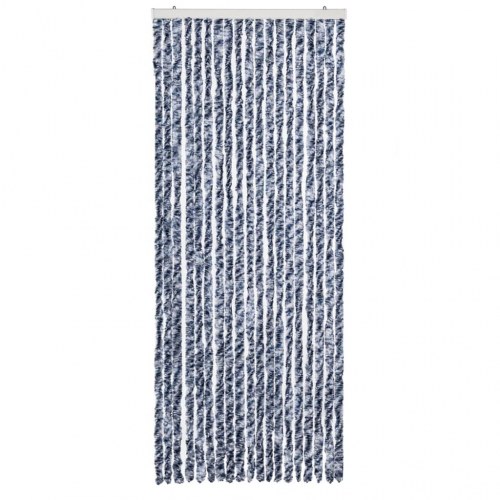 Insektgardin 56 × 185 cm - blå, hvid og sølvfarvet chenille
