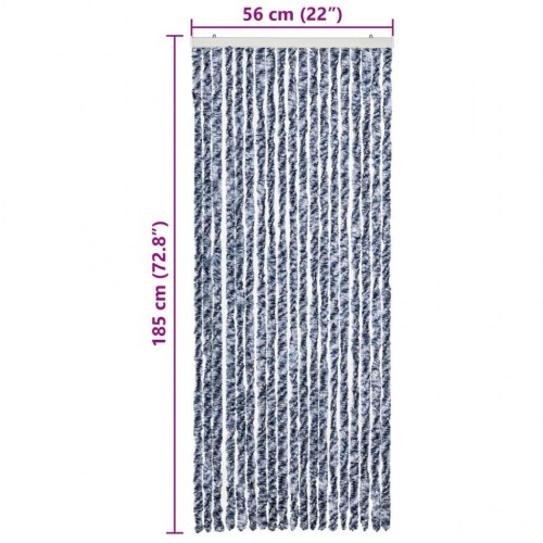Insektgardin 56 × 185 cm - blå, hvid og sølvfarvet chenille