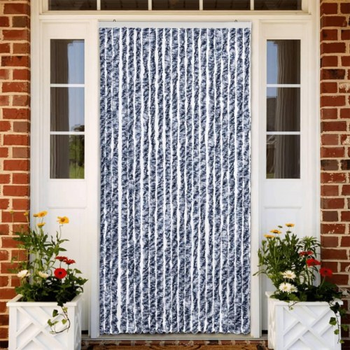 Insektgardin 90 × 220 cm - blå, hvid og sølvfarvet chenille