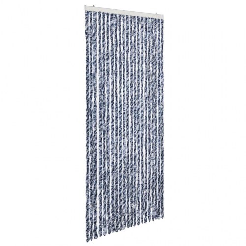 Insektgardin 90 × 220 cm - blå, hvid og sølvfarvet chenille