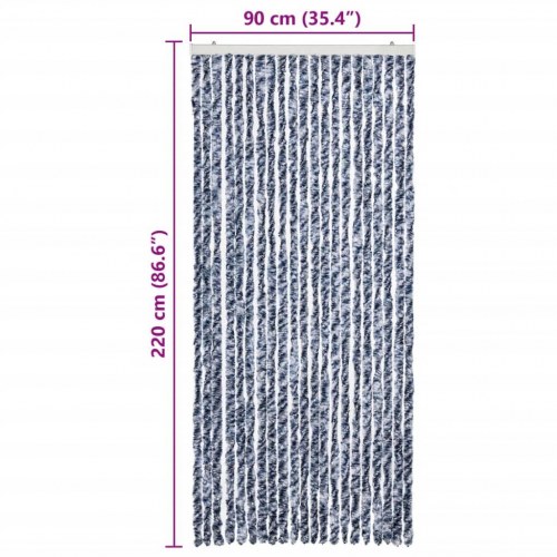 Insektgardin 90 × 220 cm - blå, hvid og sølvfarvet chenille