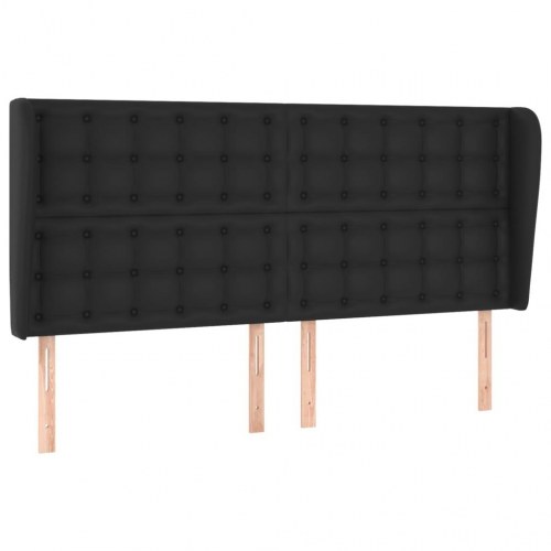 Sengegavl med kanter i kunstlæder 203 x 23 x 118/128 cm - sort