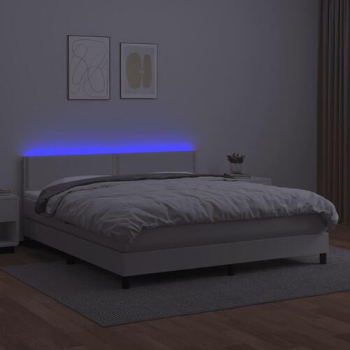 Kontinentalseng med LED-lys 180x200 cm kunstlæder hvid