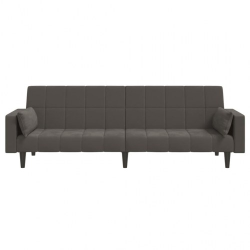 2-personers sovesofa i fløjl med 2 puder - mørkegrå