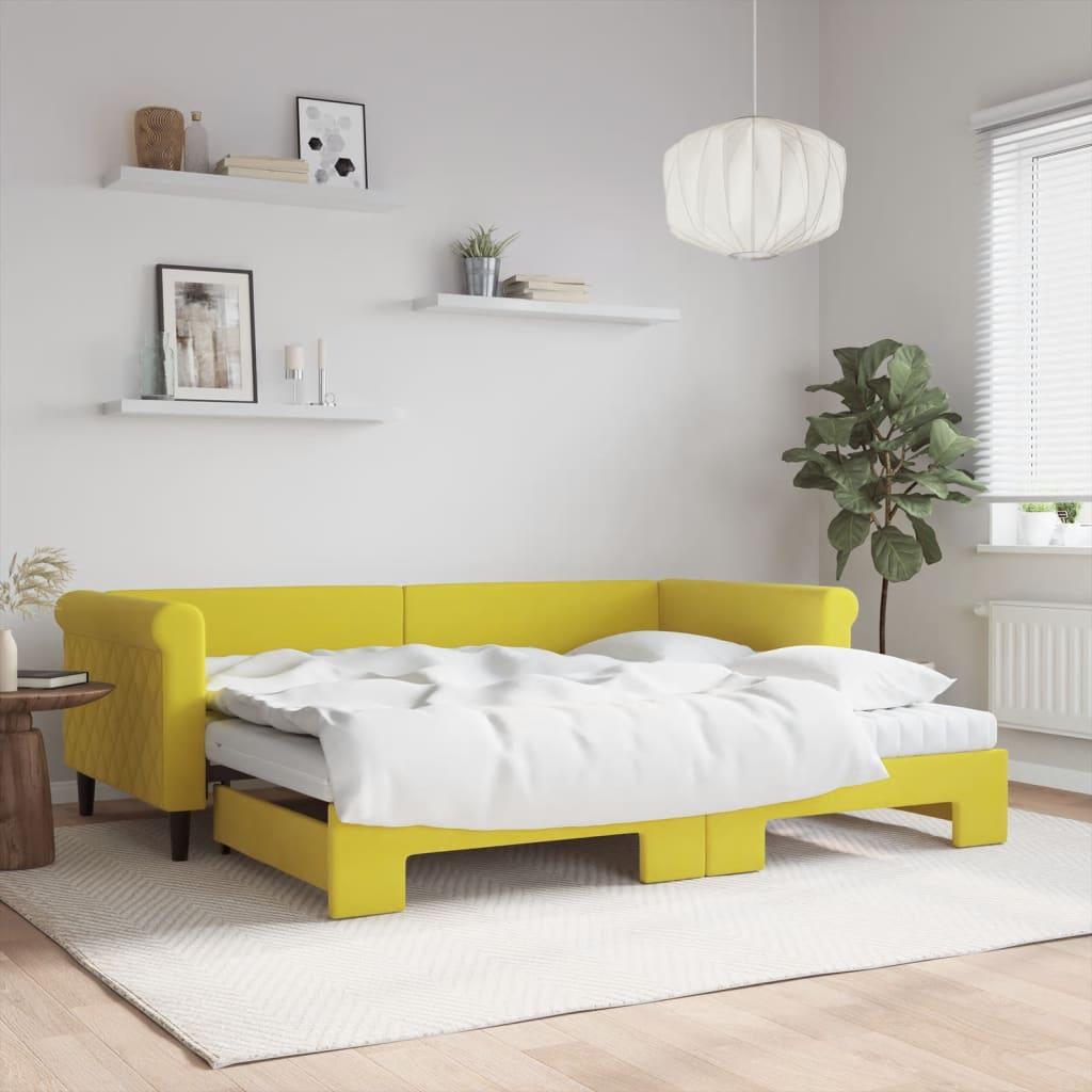 Daybed Med Udtræk Og Madras 90x200 Cm Velour Gul