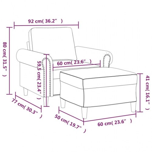 Sofastol med fodskammel i velour - 60 cm sæde, lysegrå