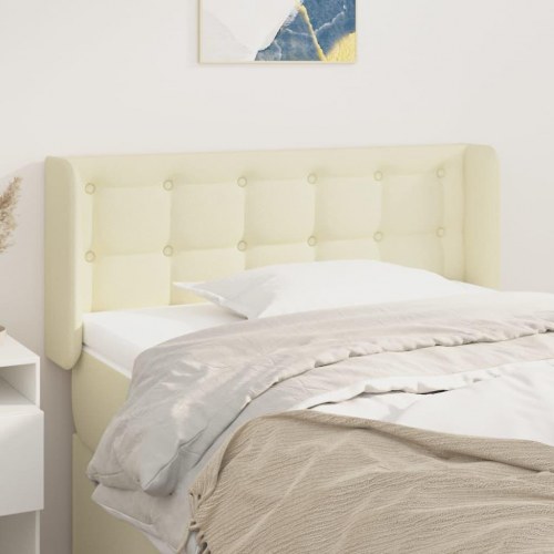 Sengegavl med kanter 83×16×78/88 cm i kunstlæder - creme