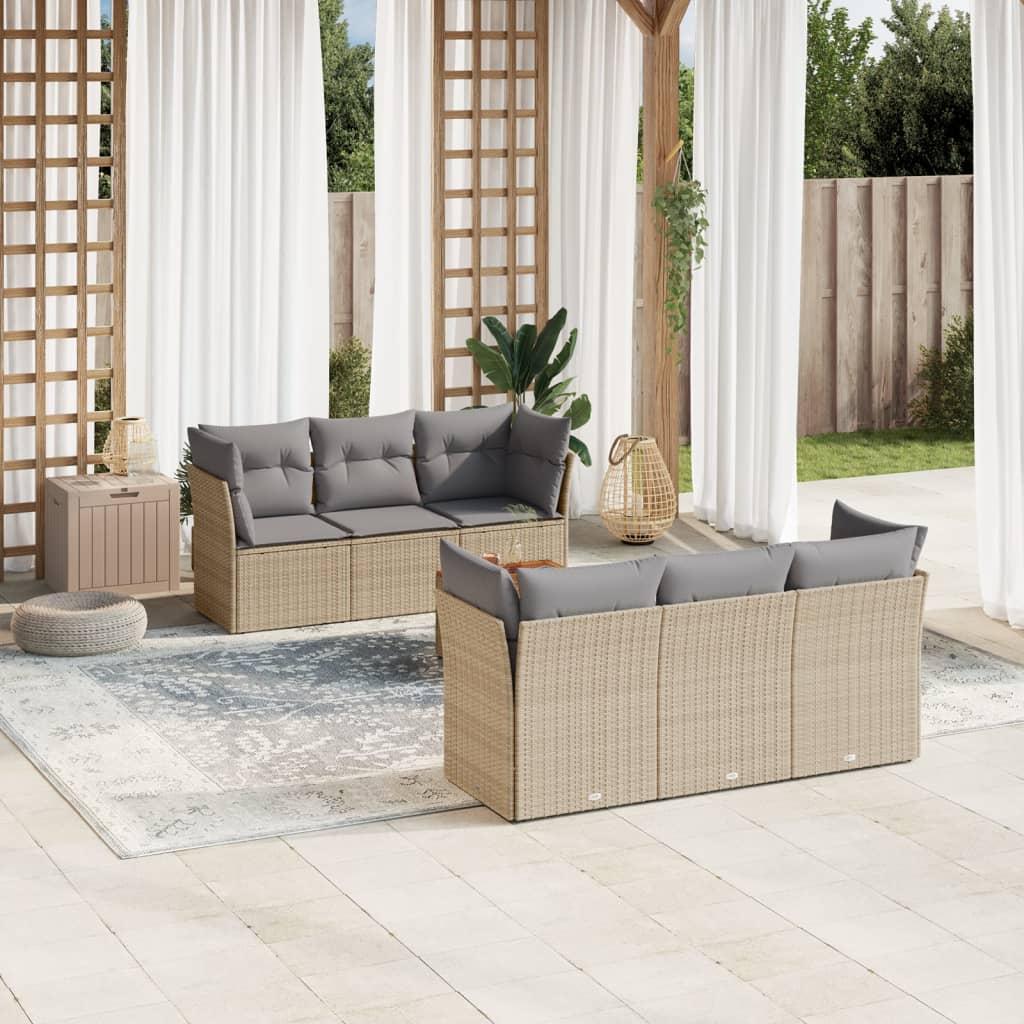 Sofasæt Til Haven 7 Dele Med Hynder Polyrattan Sort - beige og grå