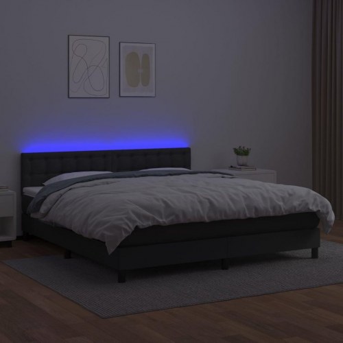 Kontinentalseng med LED-lys 180x200 cm - kunstlæder, sort