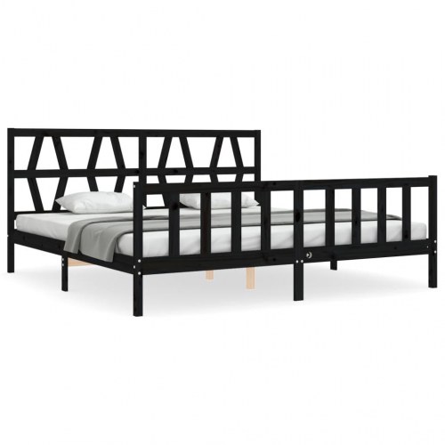 Sengeramme med sengegavl 200x200 cm massivt træ sort