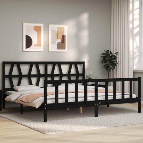 Sengeramme med sengegavl 200x200 cm massivt træ sort