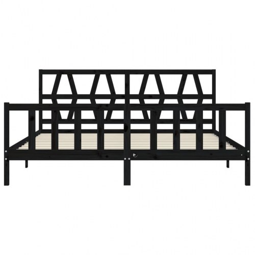 Sengeramme med sengegavl 200x200 cm massivt træ sort
