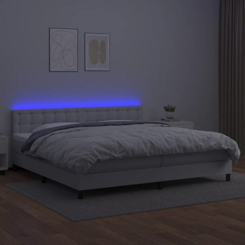 Kontinentalseng med LED-lys 200x200 cm - kunstlæder, hvid