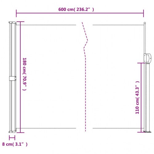 Sammenrullelig sidemarkise 180 × 600 cm - gråbrun