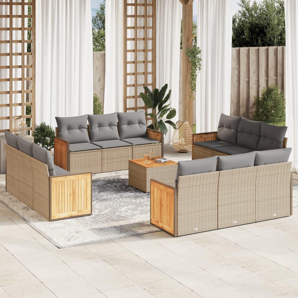 Sofasæt til haven 13 dele med hynder polyrattan beige