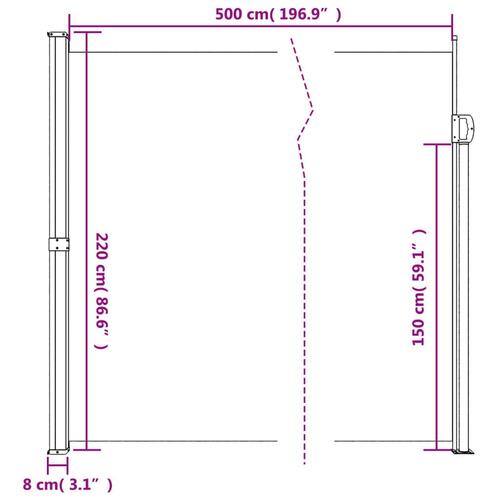 Sammenrullelig sidemarkise 220x500 cm hvid