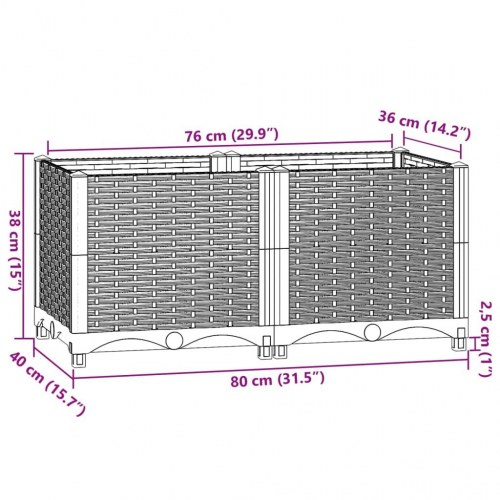 Højbed 80×40×38 cm i polypropylen - blågrå plantekasse