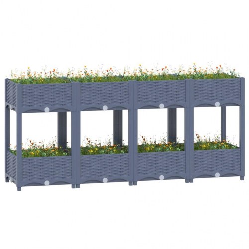 Højbed 160 × 40 × 71 cm i polypropylen - blågrå plantekasse med 2 hylder