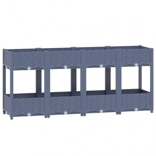 Højbed 160 × 40 × 71 cm i polypropylen - blågrå plantekasse med 2 hylder