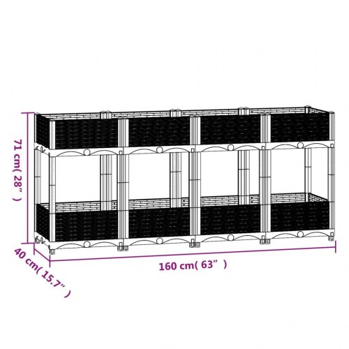 Højbed 160 × 40 × 71 cm i polypropylen - blågrå plantekasse med 2 hylder
