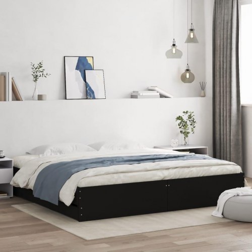 Sengeramme med skuffer 160×200 cm - konstrueret træ, sort