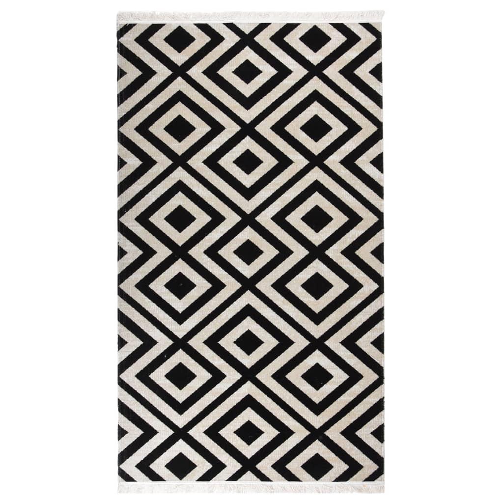 Fladvævet udendørstæppe 115x170 cm sort og beige