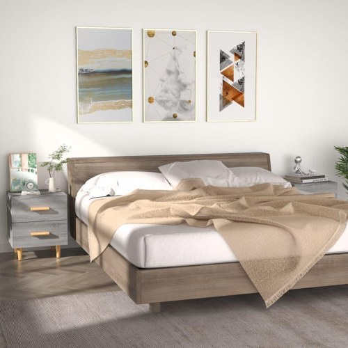 Sengeborde i grå sonoma-eg - 2 stk., 40×35×47,5 cm med 2 skuffer