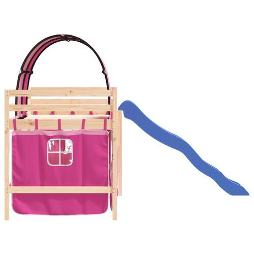 Højseng med tunnel 90x200 cm massivt fyrretræ pink
