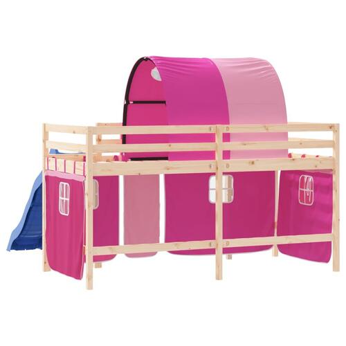 Højseng med tunnel 90x200 cm massivt fyrretræ pink