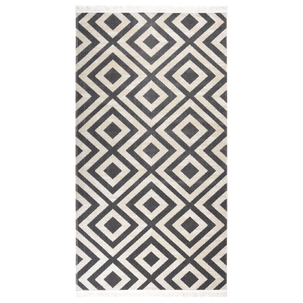 Fladvævet udendørstæppe 80x150 cm grå og lys beige