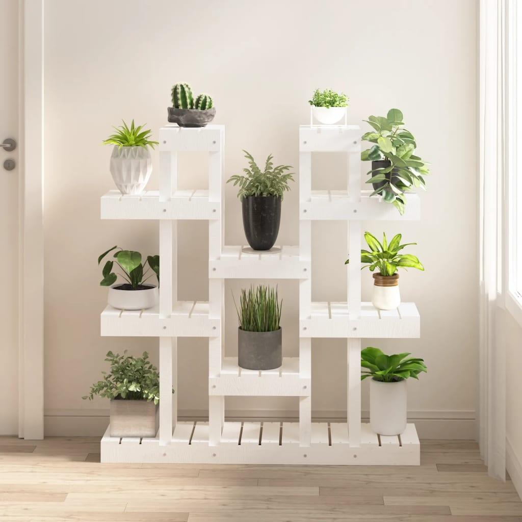 Plantestativ 104,5x25x109,5 cm massivt fyrretræ hvid
