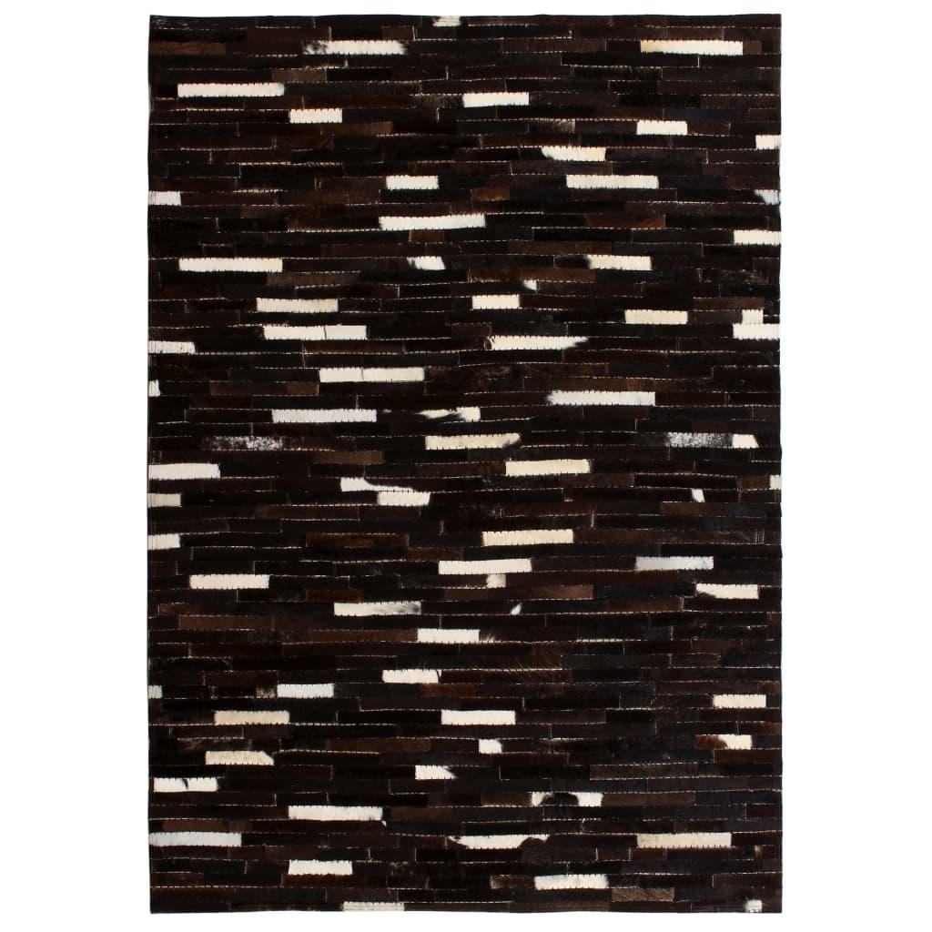 Tæppe ægte kolæder patchwork 160 x 230 cm stribet sort/hvid