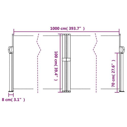 Sammenrullelig sidemarkise 100x1000 cm gråbrun