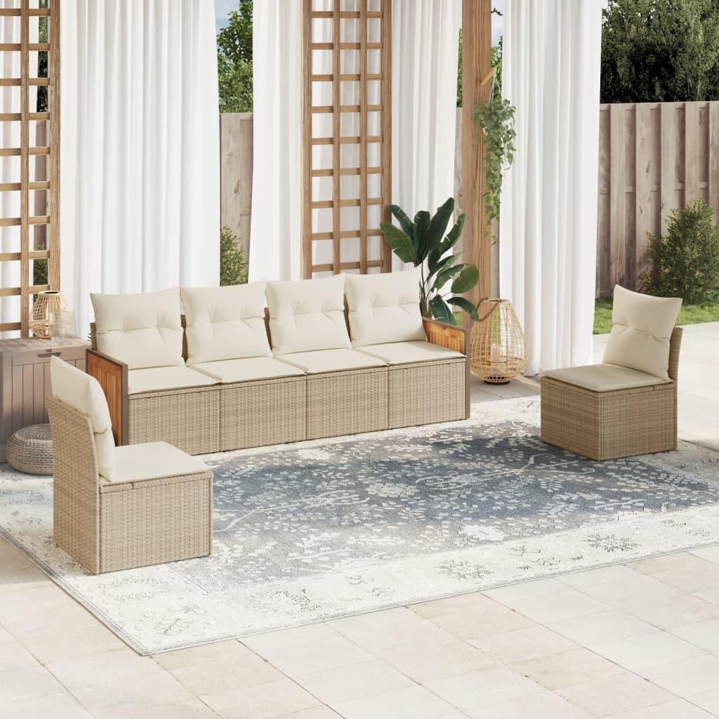 Sofasæt Til Haven 6 Dele Med Hynder Polyrattan - beige og cremefarvet / Uden bord