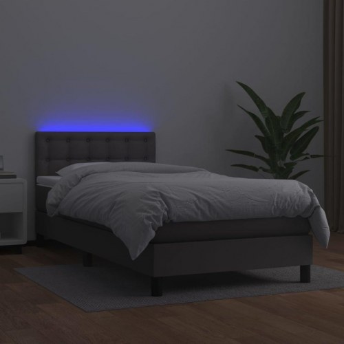 Kontinentalseng med LED-lys 100×200 cm - kunstlæder, grå