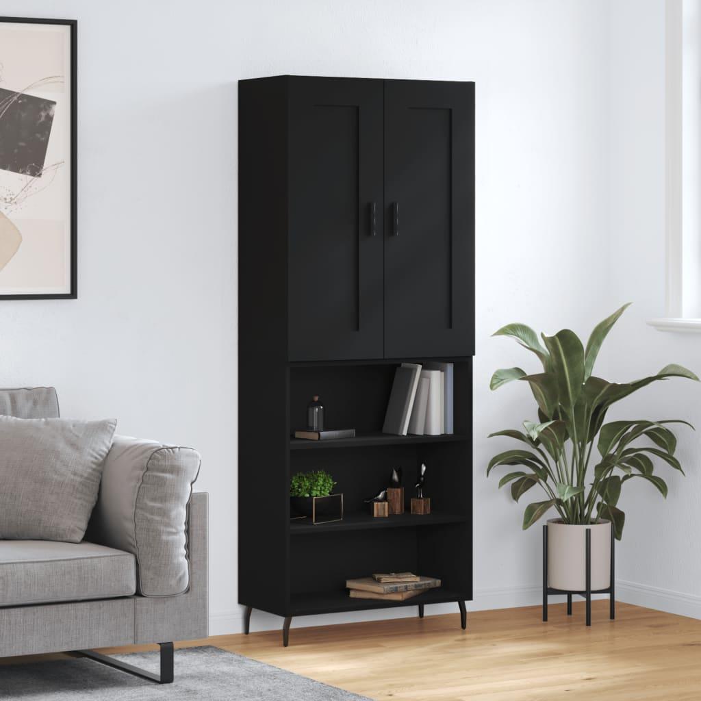 Højskab 69,5x34x180 cm konstrueret træ sort