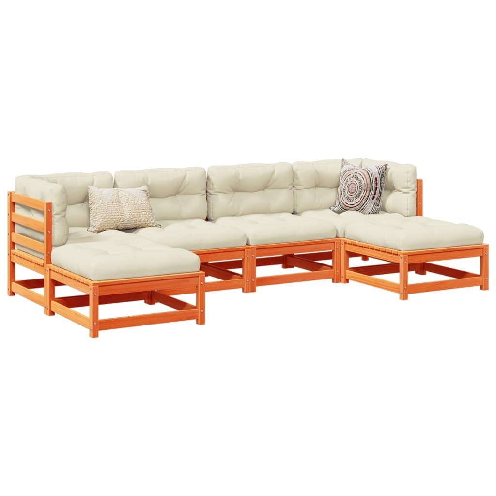 Sofasæt Til Haven 6 Dele Med Hynder Imprægneret Fyrretræ - Gyldenbrun