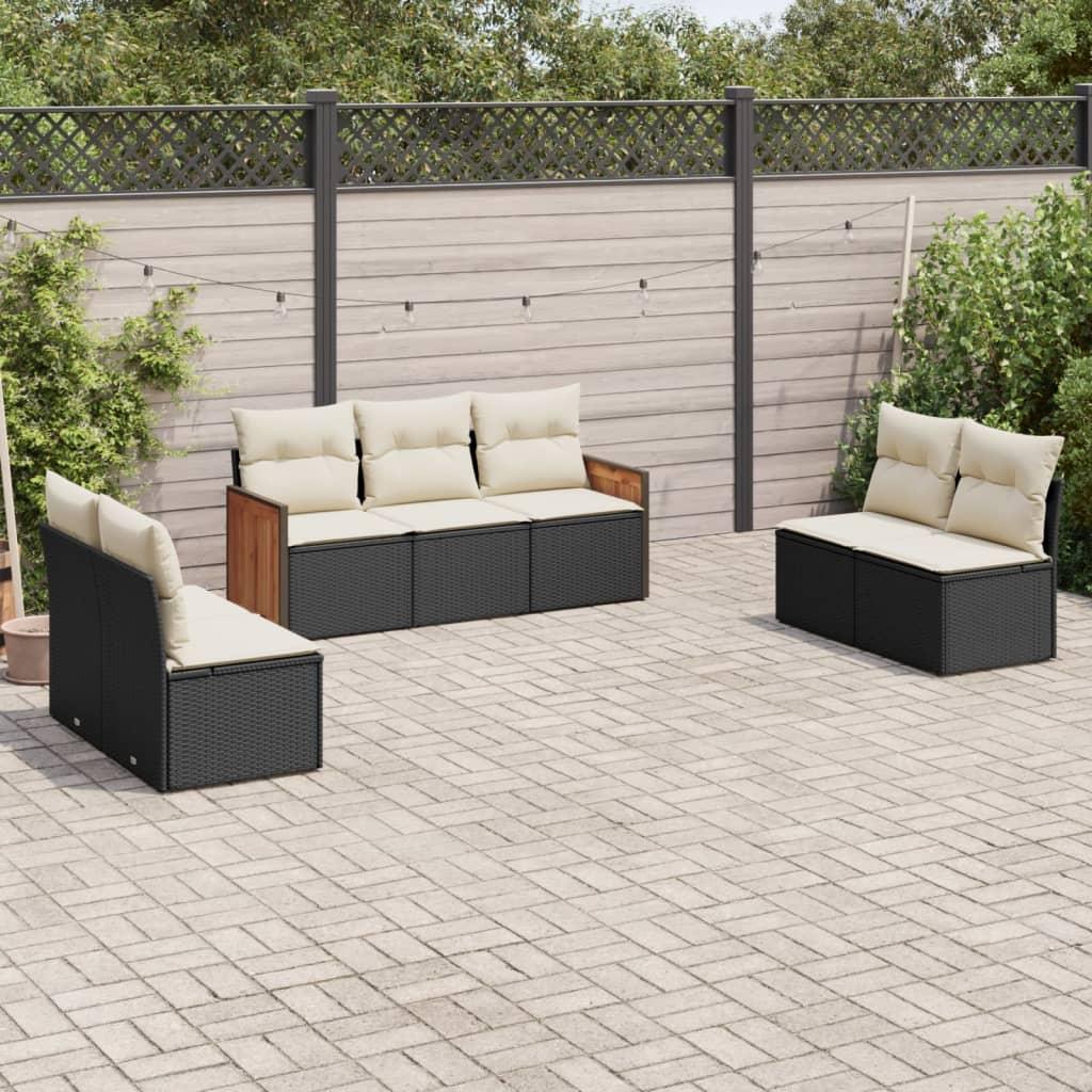 Sofasæt Til Haven 8 Dele Med Hynder Polyrattan - Sort og cremefarvet / Uden bord