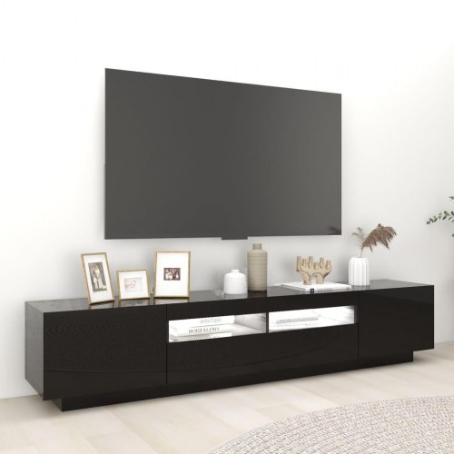 Tv-skab med LED-lys 200x35x40 cm sort højglans