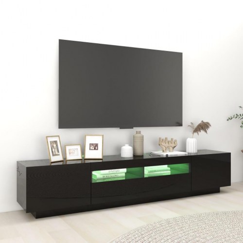 Tv-skab med LED-lys 200x35x40 cm sort højglans