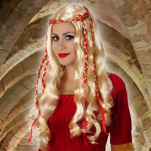Paryk til kostume med fletninger - blond (31803)