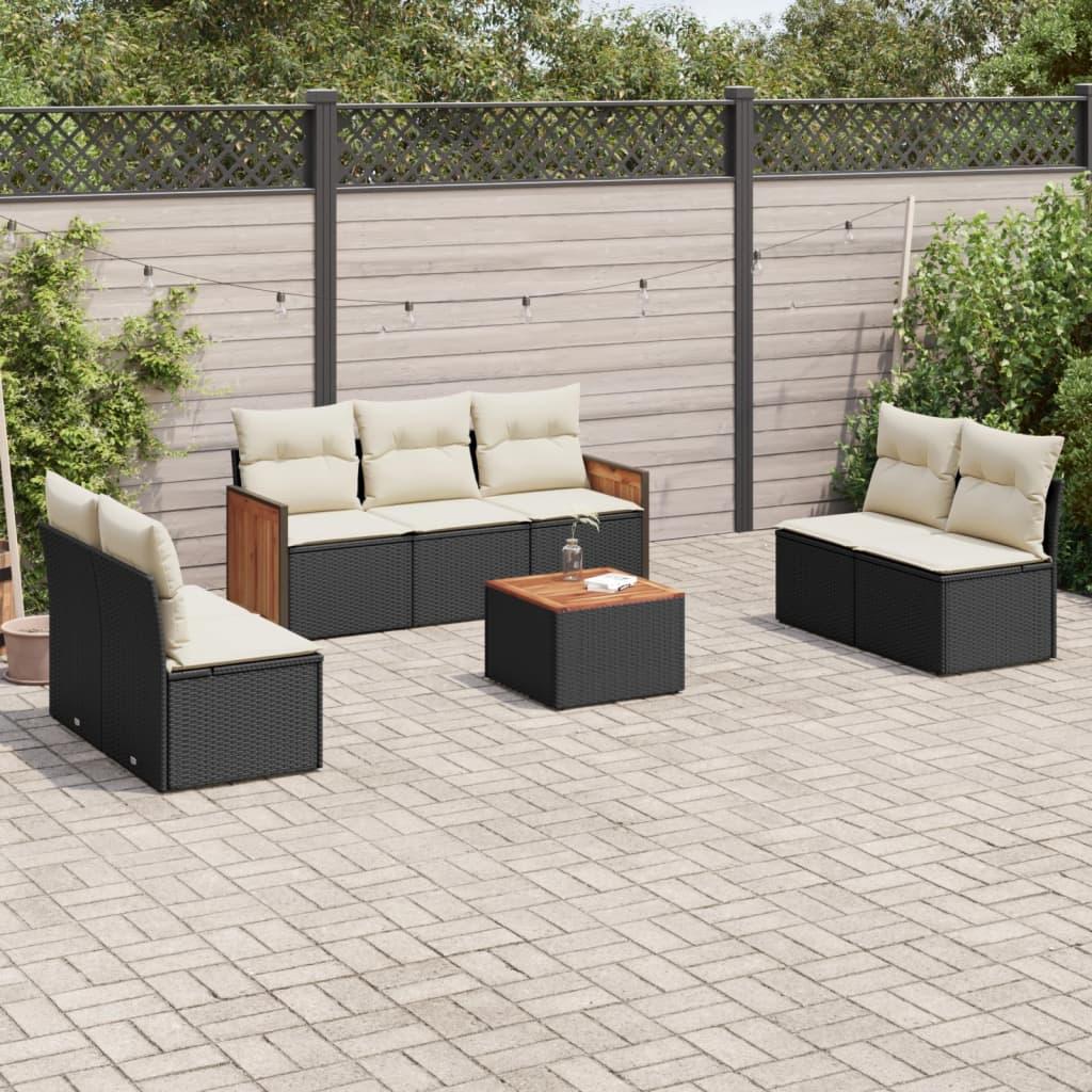 Sofasæt Til Haven 8 Dele Med Hynder Polyrattan - Sort og cremefarvet / Med bord
