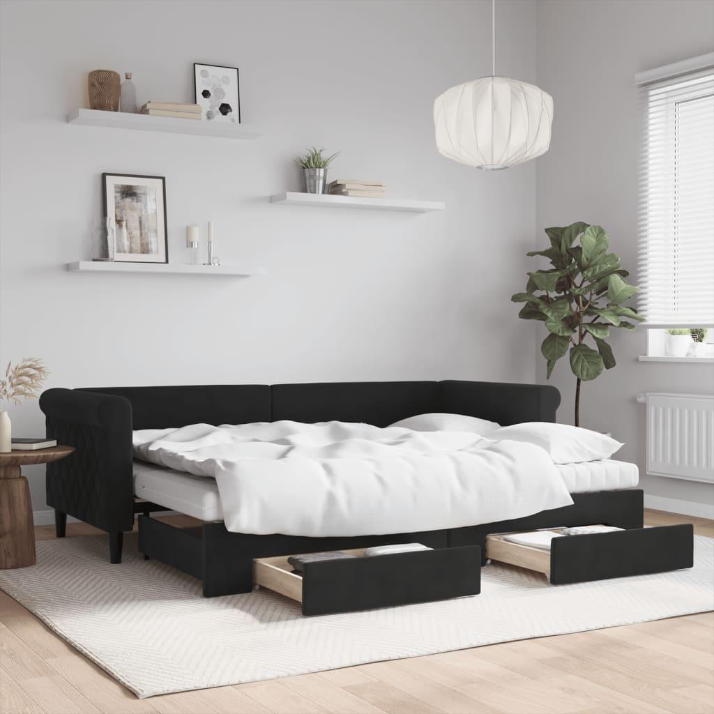Daybed Med Udtræk Og Skuffer 80x200 Cm Velour Sort