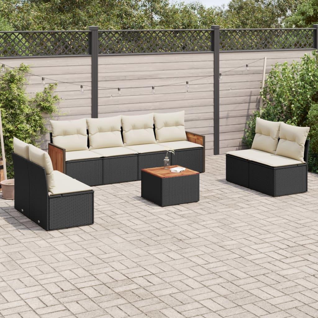 Sofasæt Til Haven 8 Dele Med Hynder Polyrattan - Sort og cremefarvet / Med bord
