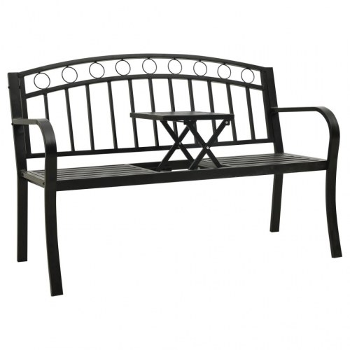 Havebænk med bord 120 cm stål sort